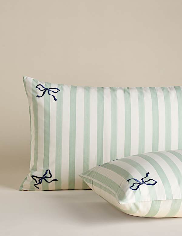 Pure Cotton Embroidered Bow Striped Bedding Set - GR