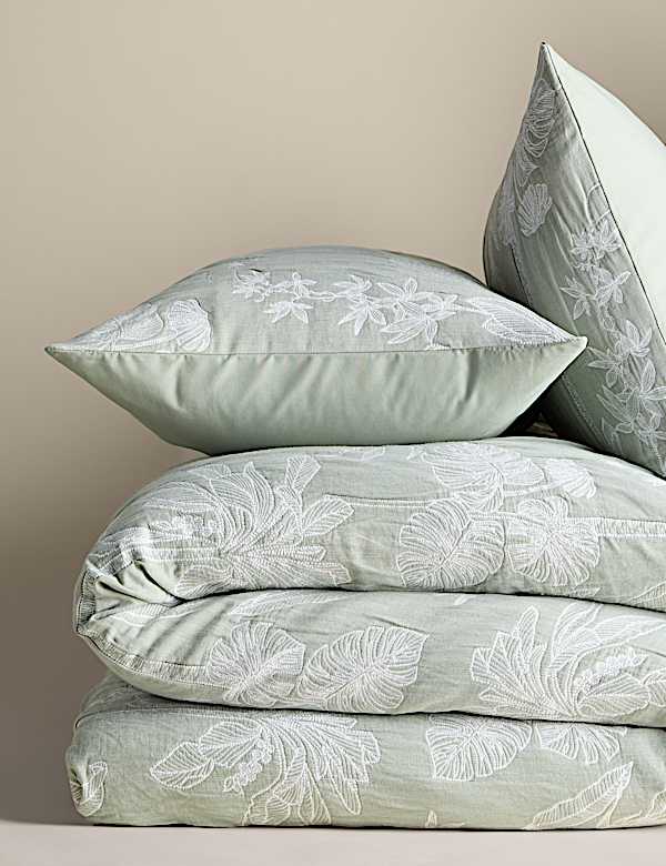 Parure de lit 100 % coton gaze jacquard à motif palmier - BE