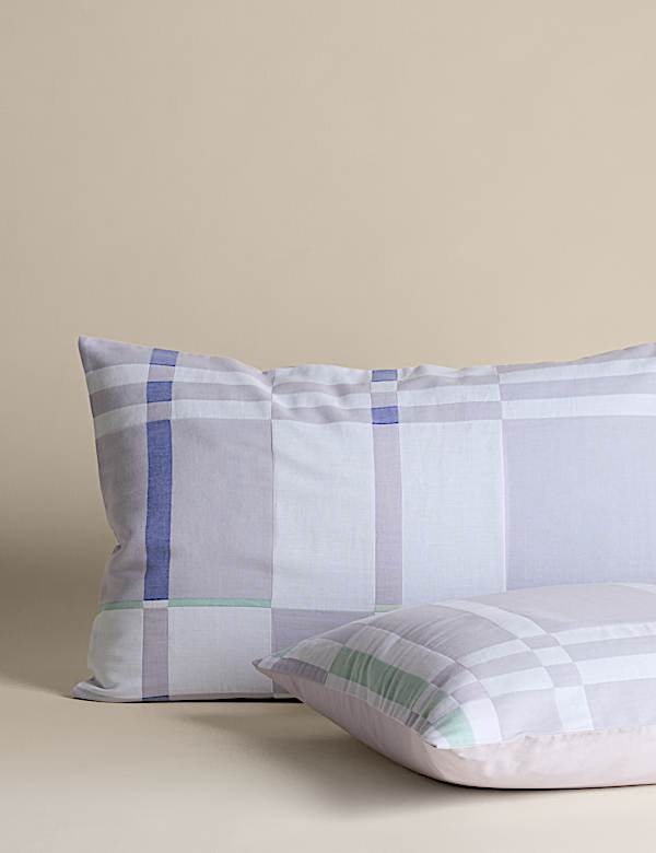 Parure de lit 100 % coton à carreaux et motif abstrait - CH