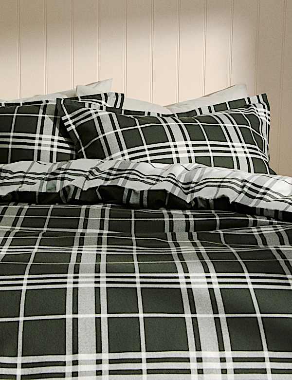 Brushed Cotton Checked Bedding Set - GR