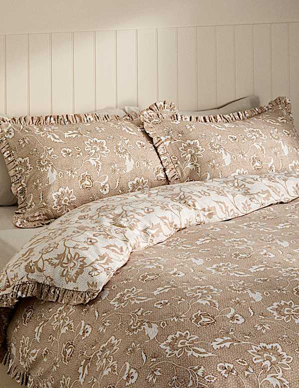 Brushed Cotton Printed Ruffle Edge Bedding Set - CH