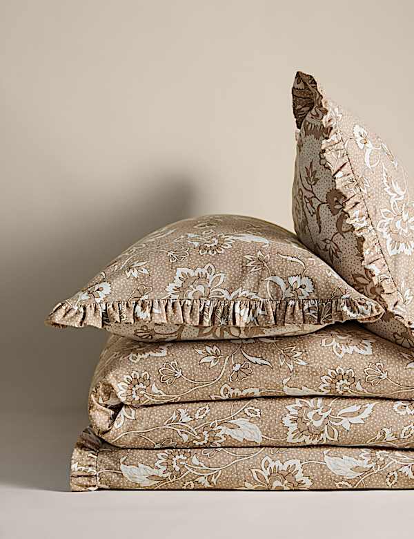 Brushed Cotton Printed Ruffle Edge Bedding Set - ES
