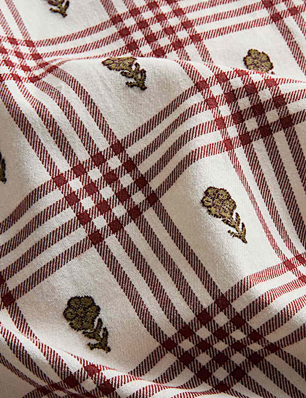 Parure de lit à motif fleuri à carreaux 100 % coton peigné - CH