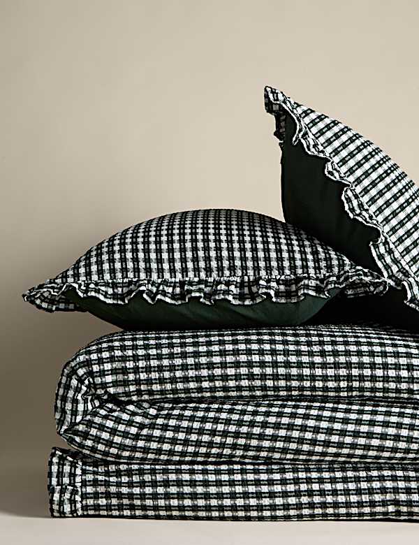 Pure Cotton Gingham Ruffle Bedding Set - PT