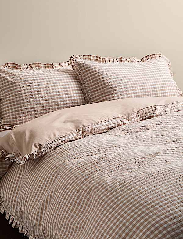 Pure Cotton Gingham Ruffle Bedding Set - EE