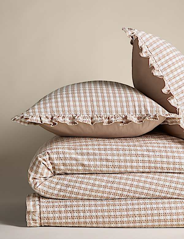 Pure Cotton Gingham Ruffle Bedding Set - EE