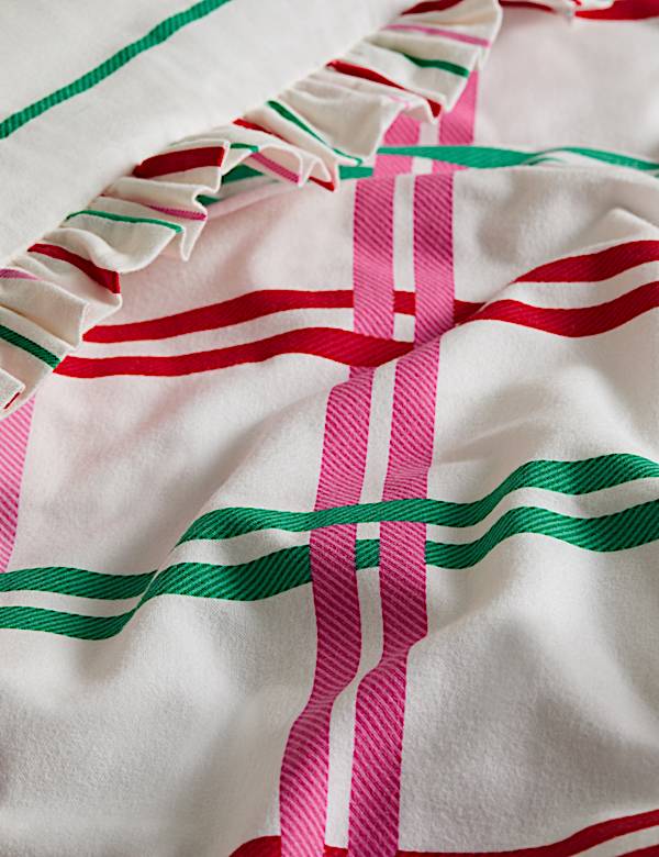 Pure Brushed Cotton Checked Ruffle Bedding Set - EE