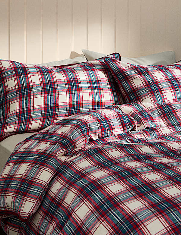 Parure de lit en coton peigné à carreaux - BE