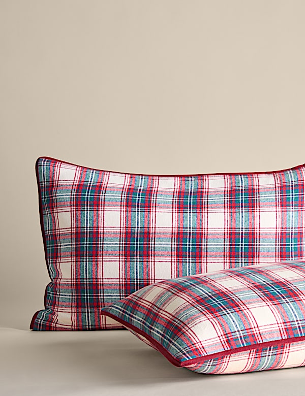 Parure de lit en coton peigné à carreaux - BE