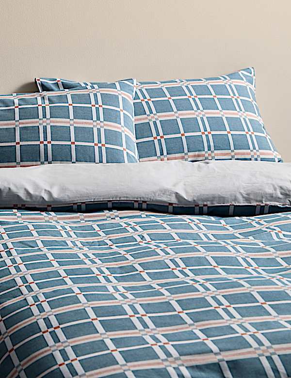 Pure Cotton Geo Checked Jacquard Bedding Set - ID