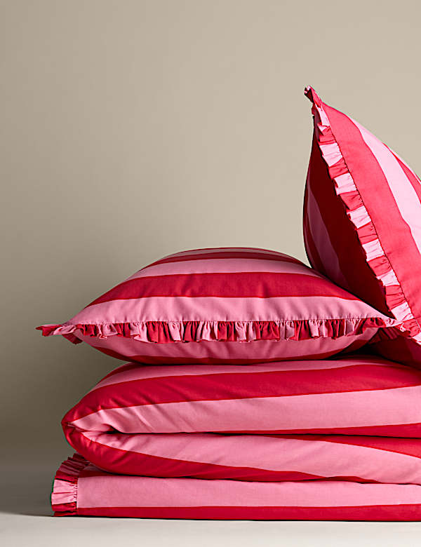 Pure Cotton Striped Ruffle Bedding Set - KG
