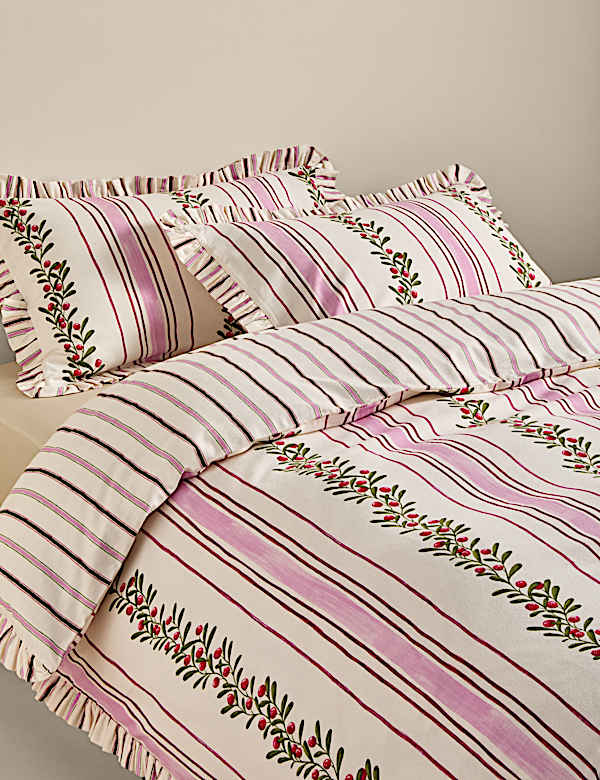 Pure Cotton Striped Foliage Bedding Set - IL