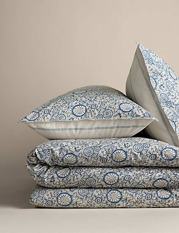 Set Perlengkapan Tidur Bahan Katun Motif Bunga Blok Kayu - ID