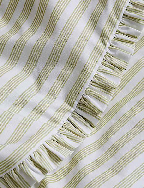 Parure de lit 100 % coton &agrave; rayures &eacute;troites et volant - BE