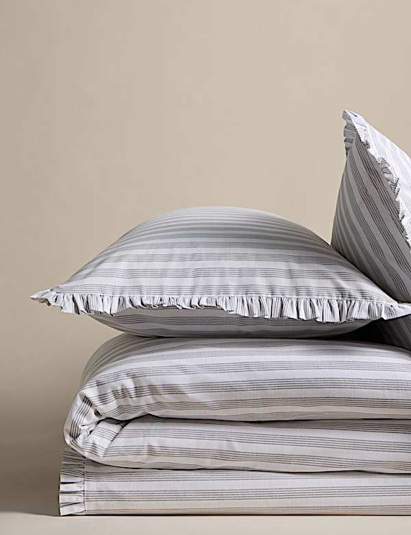 Pure Cotton Narrow Stripe Ruffle Bedding Set - LV