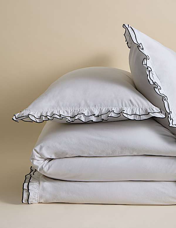 Pure Cotton Contrast Double Ruffle Bedding Set - JE