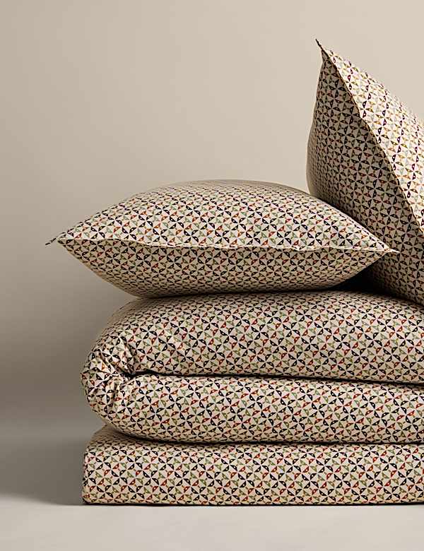 Set Perlengkapan Tidur Katun Murni Brushed Motif Geometris - ID