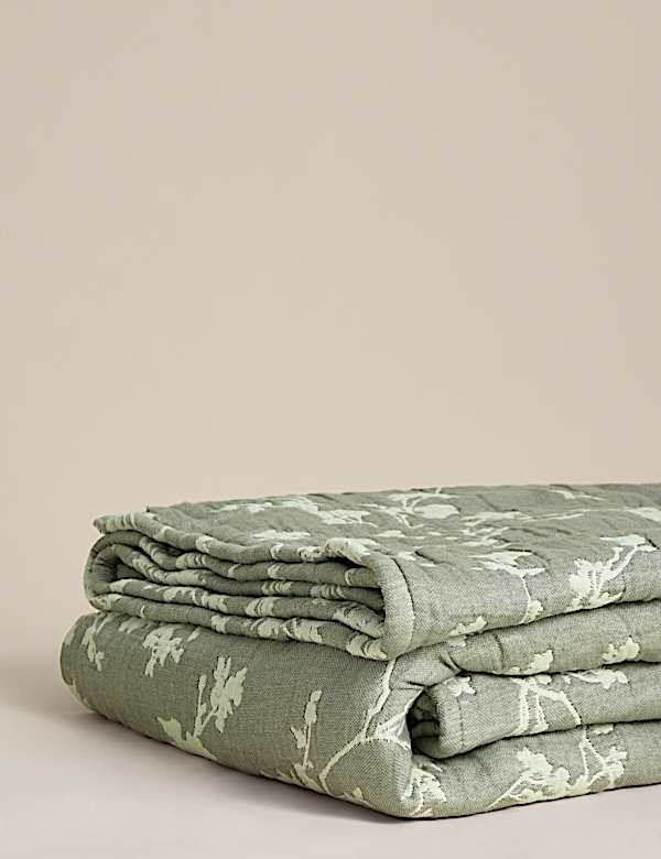 כיסוי מיטה עם דוגמת ענפי דובדבן מכותנה טהורה - IL