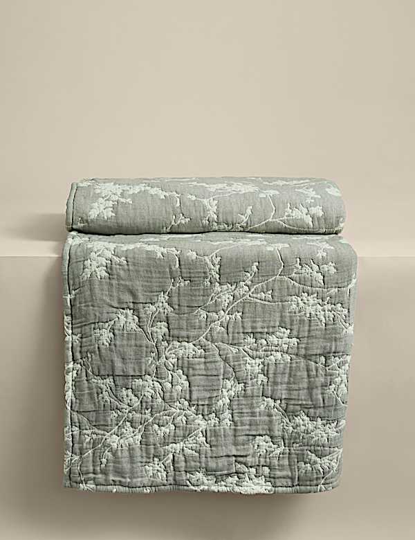 כיסוי מיטה עם דוגמת ענפי דובדבן מכותנה טהורה - IL