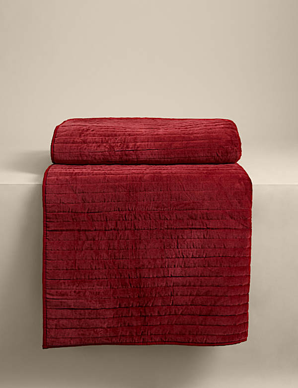 Dessus de lit en velours 100 % coton à fines rayures - LU