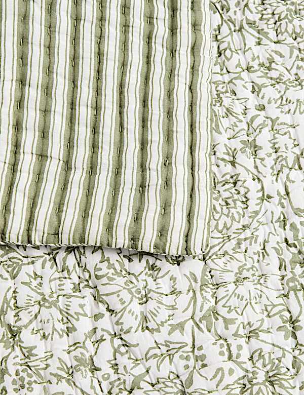 Pure Cotton Floral Striped Bedspread - DK