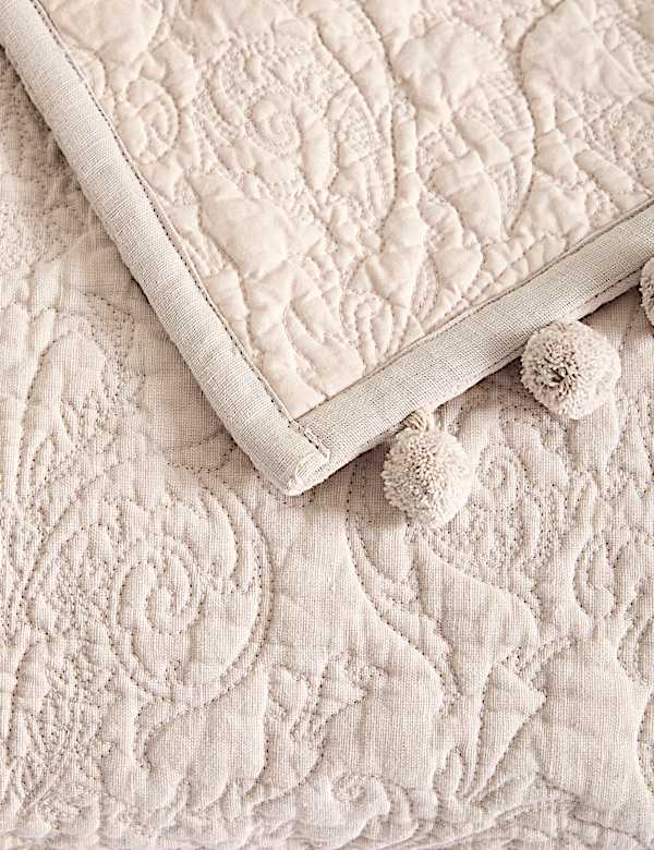 Cotton Rich Embroidered Bedspread with Linen - BE