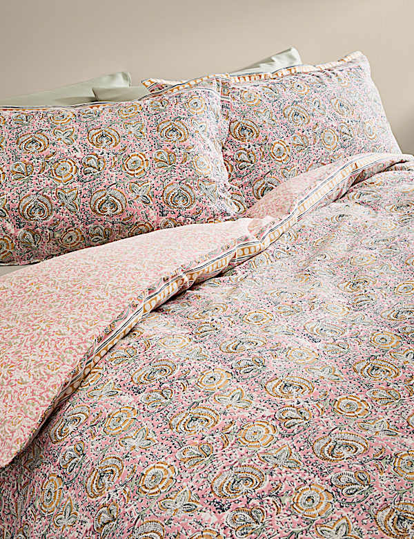 Pure Cotton Woodblock Floral Bedding Set - GR