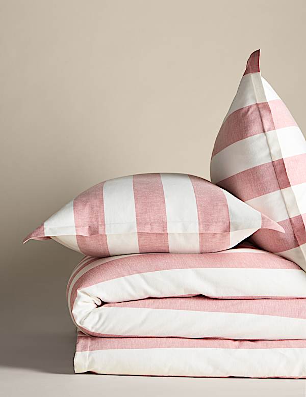 Parure de lit en lin m&eacute;lang&eacute; &agrave; rayures - FR