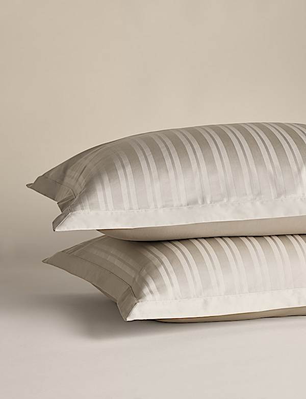 2 Pack Pure Cotton Stripe Jacquard Pillowcases - CZ