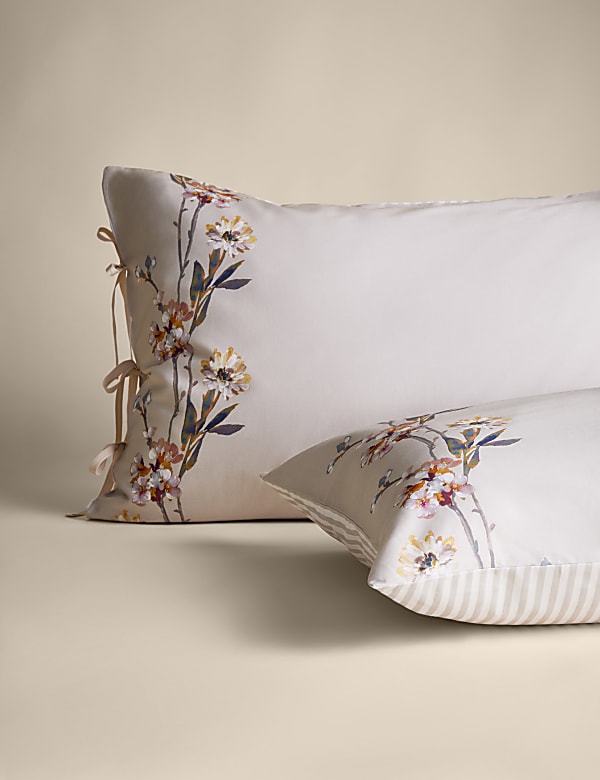 Parure de lit Solene 100 % coton satiné à motif fleurs peintes - FR