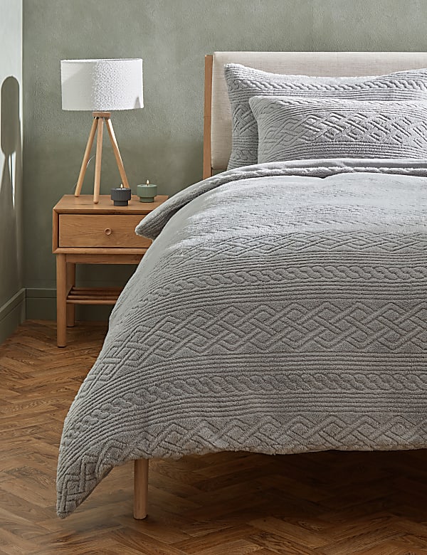 Geometric Cable Knit Fleece Bedding Set SLATE BLUE Bedding Sets M S GR