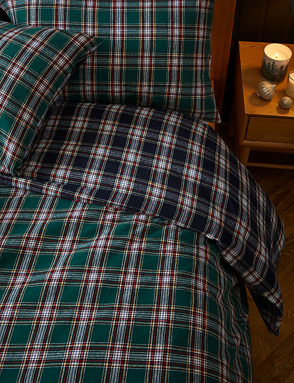 Pure Brushed Cotton Woven Checked Bedding Set - GR