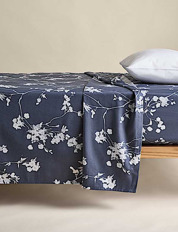 Sábana encimera satinada 100 % algodón con diseño de flores de cerezo - ES