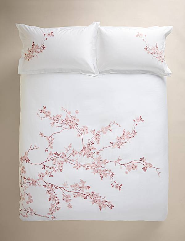 Trailing Cherry Blossom Embroidered Bedding Set - FI