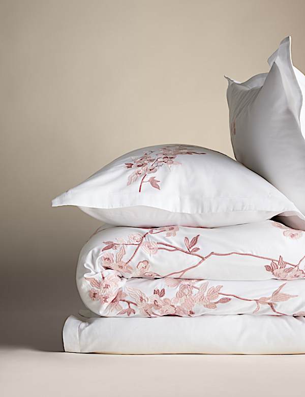 Trailing Cherry Blossom Embroidered Bedding Set - FI