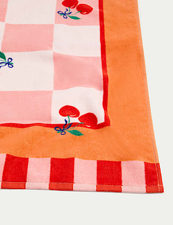 Zuiver katoenen strandlaken met kersen en ruiten - NL