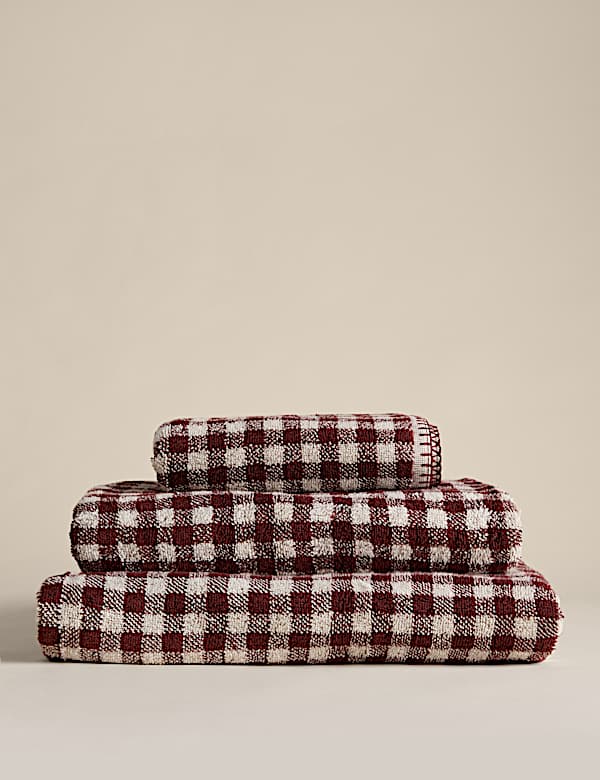 Pure Cotton Gingham Embroidered Towel - US