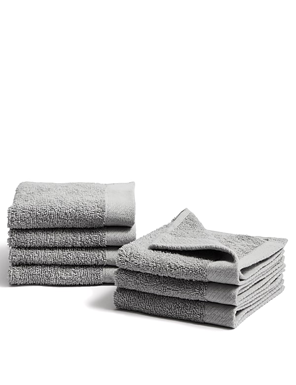 Set of 7 Pure Cotton Face Cloths WHITE Towels M S DE