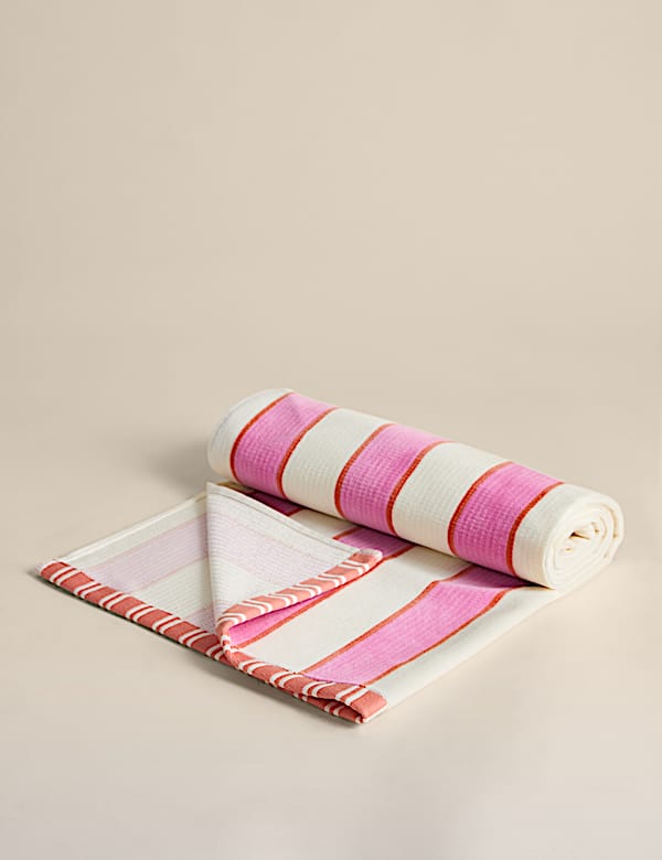 Serviette de plage 100 % coton &agrave; rayures, r&eacute;sistante au sable - BE