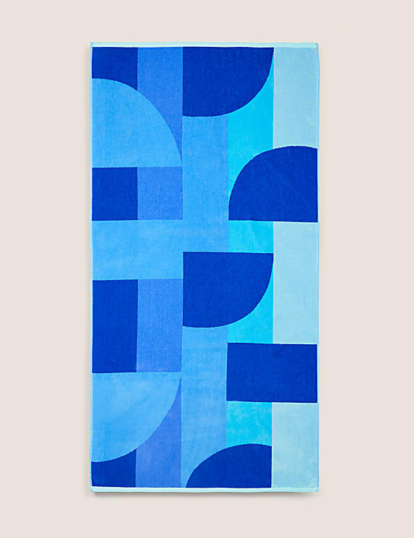 Pure Cotton Geometric Beach Towel BLUE MIX Towels M S FR