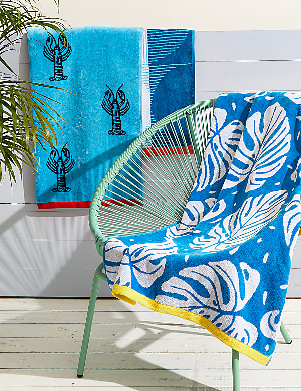 Serviette de plage 100&nbsp;% coton &agrave; motif feuilles tropicales - CA