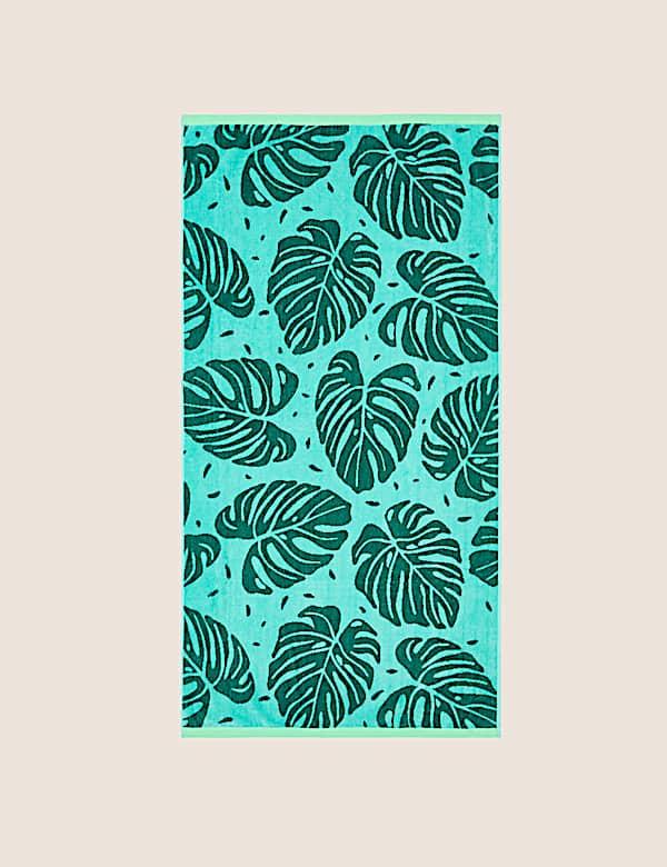 Pure Cotton Tropical Leaf Beach Towel - GR