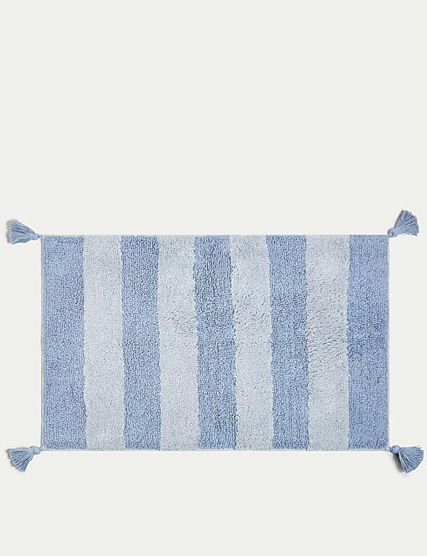Pure Cotton Striped Bath Mat POWDER BLUE Bath Mats M&S US