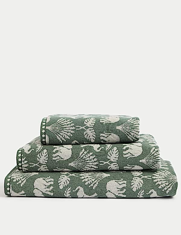 Toalla 100% algod&oacute;n con dise&ntilde;o de elefantes y palmeras - US