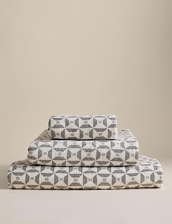 Pure Cotton Geometric Tile Towel - US