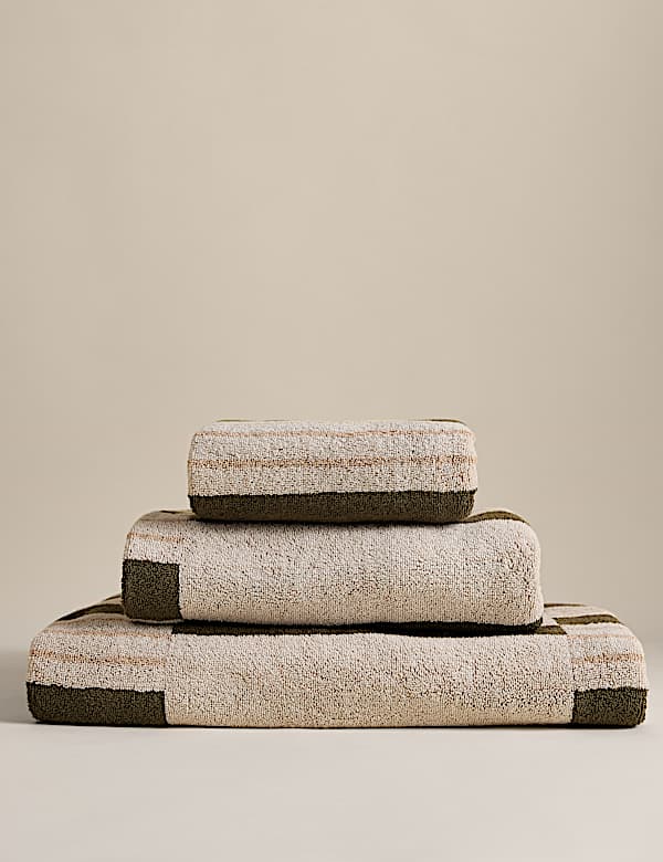 Pure Cotton Block Striped Towel - US