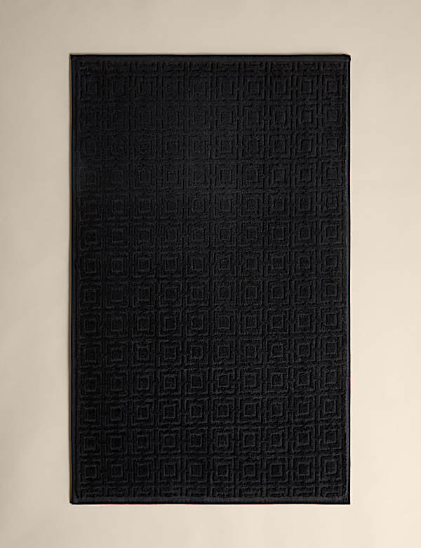 שטיחון אמבטיה קטיפתי בדוגמה גאומטרית מכותנה טהורה - IL