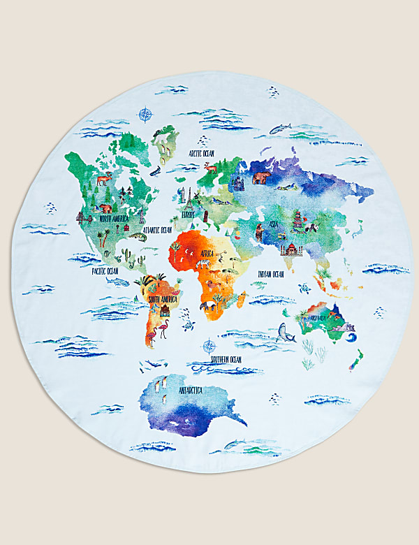 Pure Cotton Map of the World Round Towel - MY
