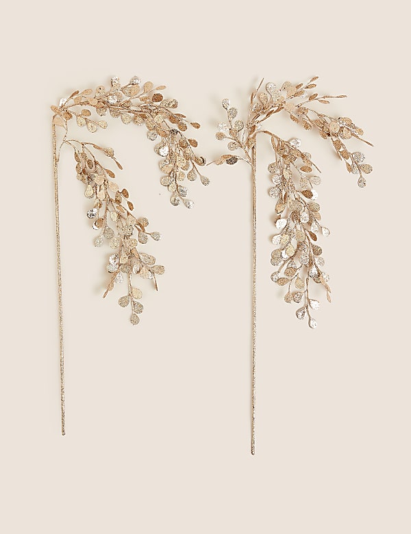 2pk Gold Glitter Eucalyptus Tree Pick