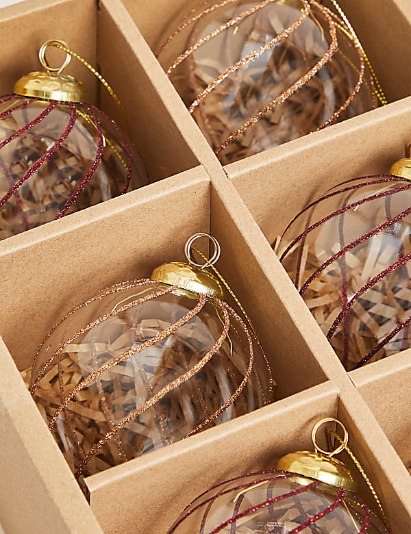 6pk Glitter Stripe Glass Baubles